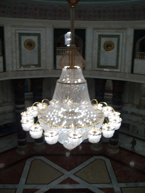 Chandelier at Al Faw Palace.  Notice the person walking on the lower right.  Everything you see is marble and the picture was take from the third floor.  This one was not taken with my camera.  Oh, and it looks like I figured out how to add more than one