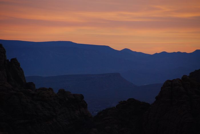 nice sunset. I like the three different levels of mountains in the distance.