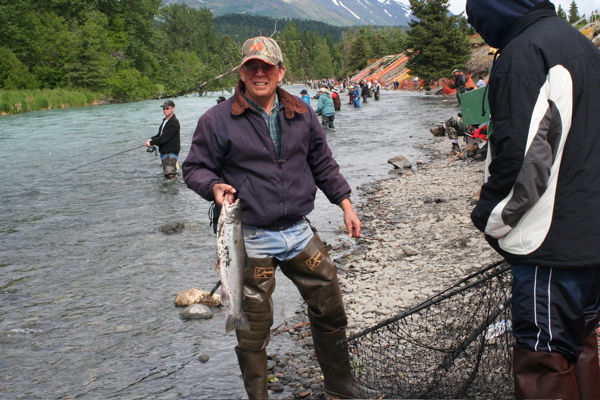 Dad and his Dolly Varden catch.