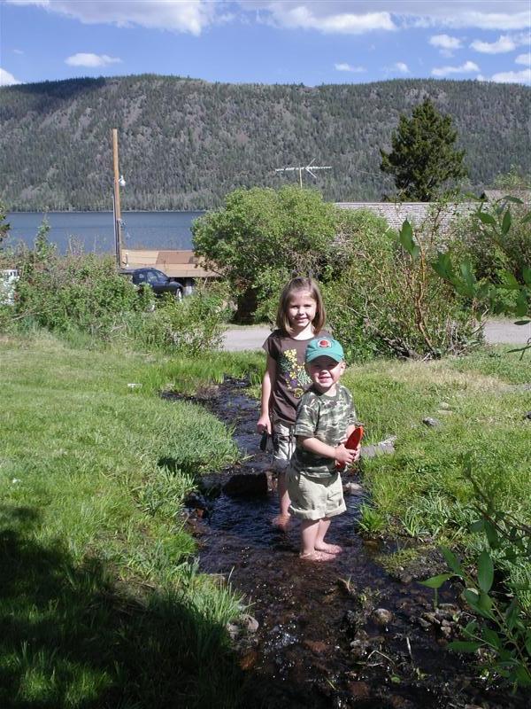 kids playing in a creek