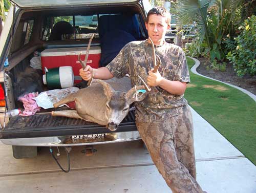 Jeff Pearce sent this picture of his 16 year old son&#039;s first buck†he was 24 1/4 wide and 21 1/2 &amp;quot; tall killed in californi