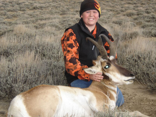 Zachary Killion 12 years old, 1st ever hunt-Antelope in Wyoming (1 shot)