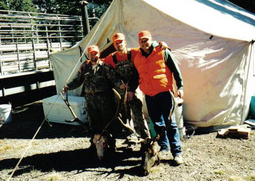 The smaller bull was killed the second day of season in the evening. Individuals pictured are Kevin Norcross, Robert Love, and J